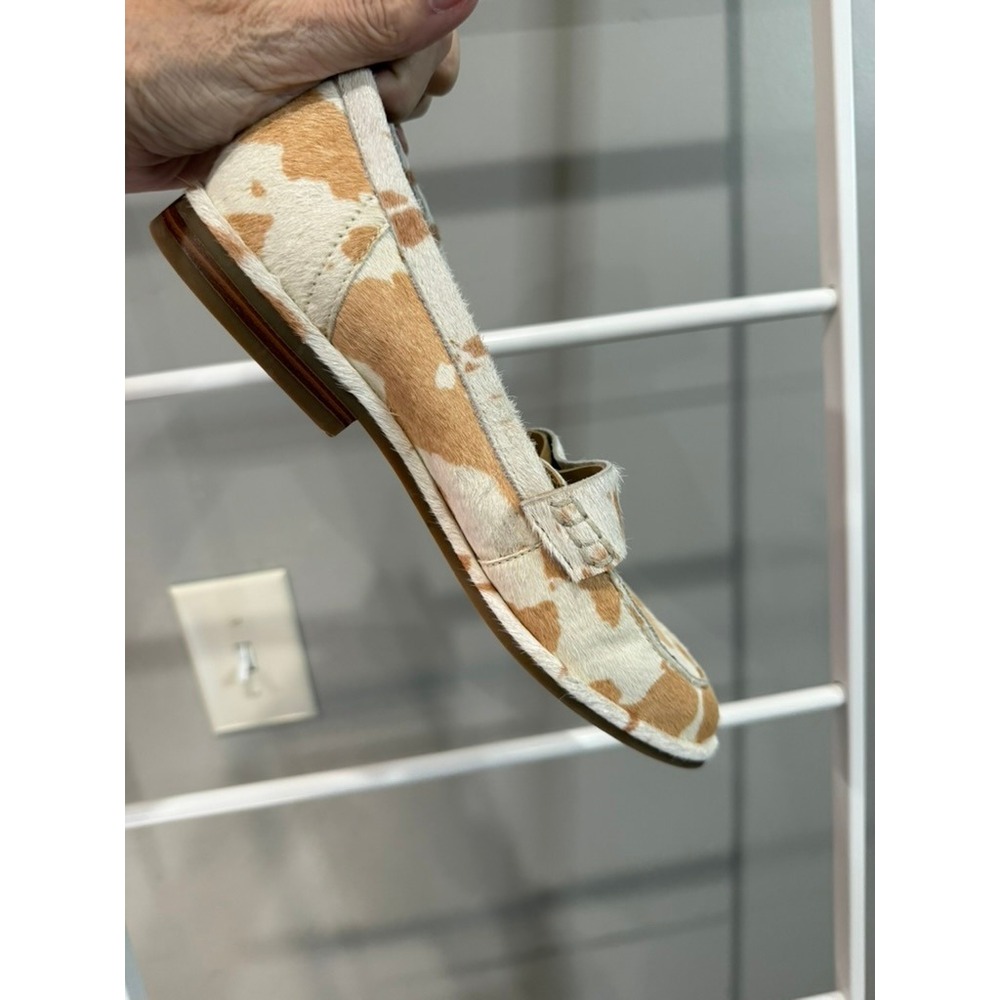 Sam Edelman Birch Penny Loafers Calf Hair Leather Tan White Cow Print Flats 7.5 - Picture 11 of 11